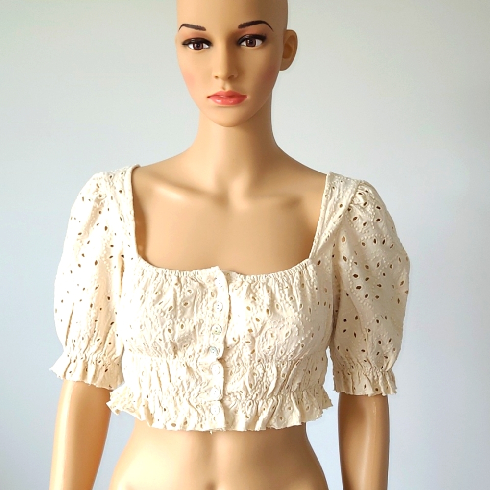 Urban Outfitters Square Neck Eyelets Crop Top with Front buttons